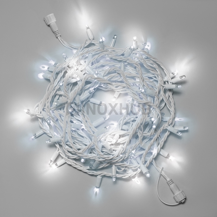 Светодиодная гирлянда INOXHUB Нить 10м, 100 LED, соединяемая, с мерцанием, 24В, IP65, белый резиновый провод 3.3мм, БЕЛАЯ
