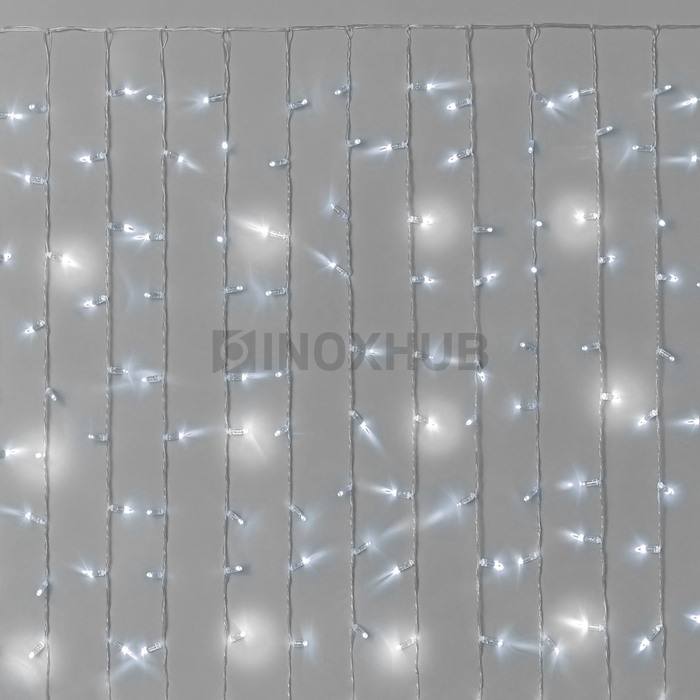 Гирлянда Занавес INOXHUB 2×1.5м Облегчённый, мерцающий, 300 LED, 220В, IP65, прозрачный провод, БЕЛЫЙ