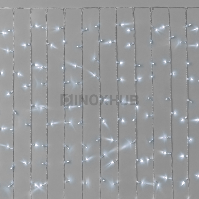 Гирлянда Занавес INOXHUB 2×1.5м Облегчённый, 300 LED, 220В, IP65, прозрачный провод, БЕЛЫЙ