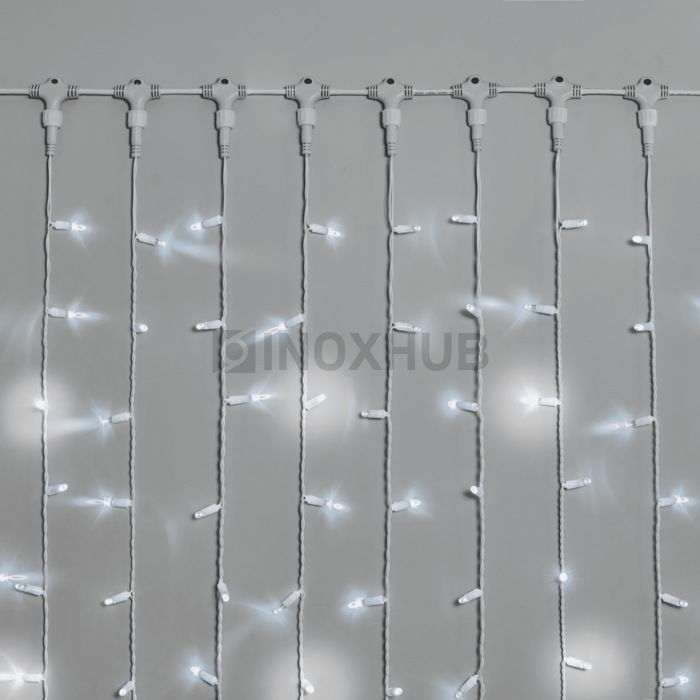 Гирлянда Занавес INOXHUB 2×3м, мерцающий, 600 LED, 220В, IP65, белая резина 2.3мм, БЕЛЫЙ