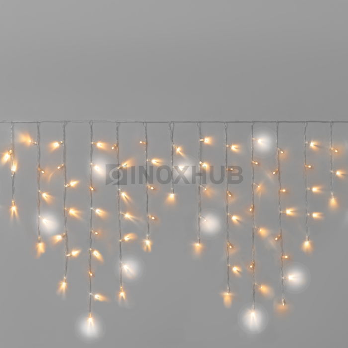 Гирлянда Бахрома INOXHUB 3×0.9м, мерцающая, 144 LED, 220В, IP65, прозрачный провод, ТЁПЛАЯ БЕЛАЯ