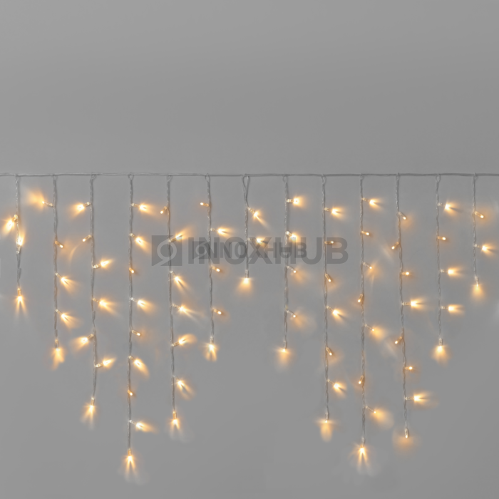 Гирлянда Бахрома INOXHUB 3×0.9м, 144 LED, 220В, IP65, прозрачный провод, ТЁПЛАЯ БЕЛАЯ