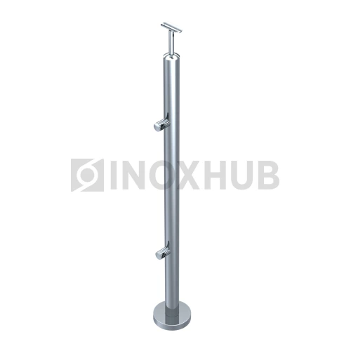 Стойка ограждения в сборе круглая с фланцем, 2 ригеледержателя, Ø38.1×900 мм, AISI 304, GRIT 600