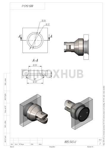 Точечное крепление (545 SSS) стекло-штанга под зенковку, AISI 304, нерж. сталь матовая Точечное крепление (545 SSS) стекло-штанга под зенковку, AISI 304, нерж. сталь матовая