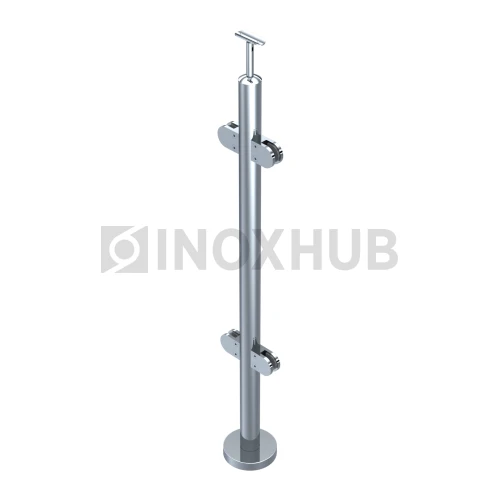 Стойка ограждения в сборе круглая с фланцем, 4 стеклодержателя, Ø38.1×900 мм, AISI 304, GRIT 600