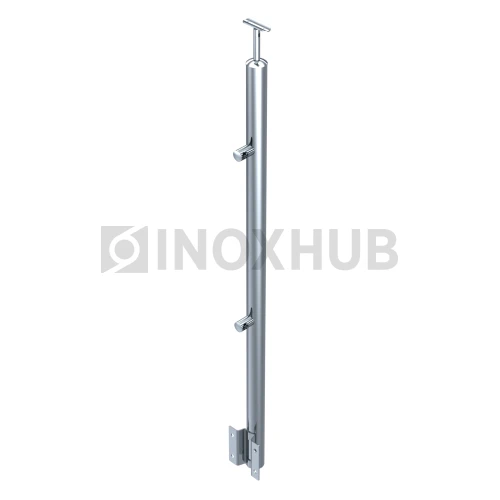 Стойка ограждения в сборе круглая с боковым креплением, 2 ригеледержателя, Ø38.1×900 мм, AISI 304, GRIT 600 Стойка ограждения в сборе круглая с боковым креплением, 2 ригеледержателя, Ø38.1×900 мм, AISI 304, GRIT 600