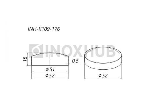 Заглушка внешняя штамп., Ø50.8 мм, AISI 304, GRIT 600