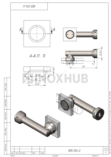 Крепление стекло-стена (205-103 SSS) под зенковку, AISI 304, нерж. сталь матовая