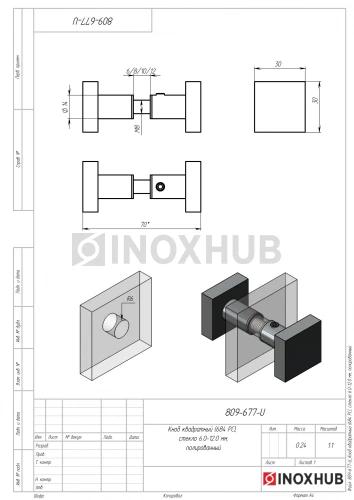 Кноб квадратный (684 PC), стекло 6.0-12.0 мм, полированный Кноб квадратный (684 PC), стекло 6.0-12.0 мм, полированный
