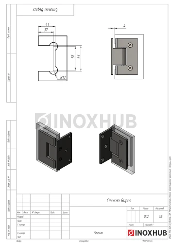Петля (305 PBrass) стена-стекло (без фаски) односторонее крепление, латунь, полированный хром