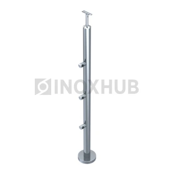 Стойка ограждения в сборе круглая с фланцем, 3 ригеледержателя, Ø38.1×900 мм, AISI 304, GRIT 600