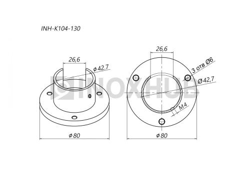 Фланец для поручня с пазом, Ø42.4 мм, AISI 304, GRIT 600