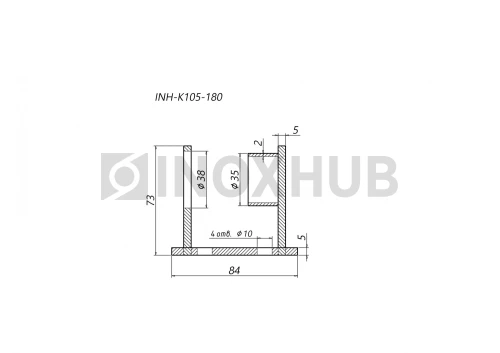 Пластина торцевого крепления стойки под сборку, Ø38.1 мм, AISI 304, GRIT 600 Пластина торцевого крепления стойки под сборку, Ø38.1 мм, AISI 304, GRIT 600