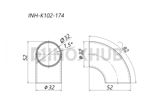 Отвод Ø32.0×1.5 мм, AISI 304, GRIT 600 Отвод Ø32.0×1.5 мм, AISI 304, GRIT 600