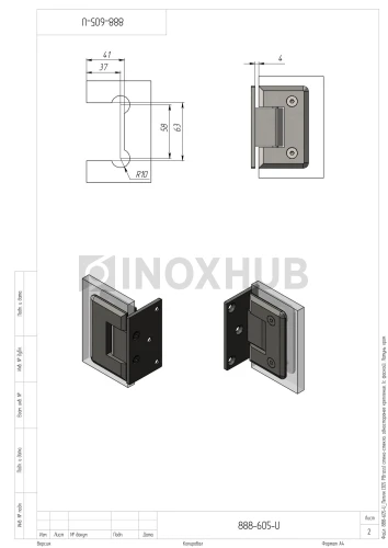 Петля (305 PBrass) стена-стекло, одностороннее крепление, (с фаской), латунь, полированный хром