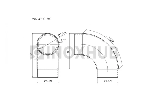 Отвод со вставками, Ø50.8×1.5 мм, AISI 304, GRIT 600