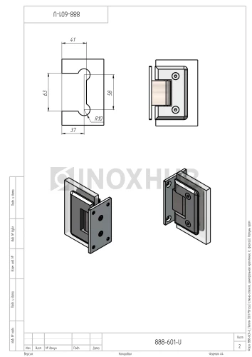 Петля (301 PBrass) стена-стекло, центральное крепление, (с фаской), латунь, полированный хром