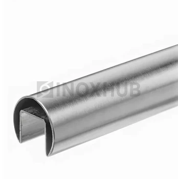 Труба с пазом 24×24 мм, круглая Ø48.3×1.5×6000 мм, AISI 201, ASTM A554, GRIT 320 Труба с пазом 24×24 мм, круглая Ø48.3×1.5×6000 мм, AISI 201, ASTM A554, GRIT 320