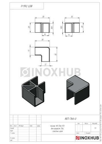 Уголок 90° (766 PC) для профиля 756, пластик хром Уголок 90° (766 PC) для профиля 756, пластик хром