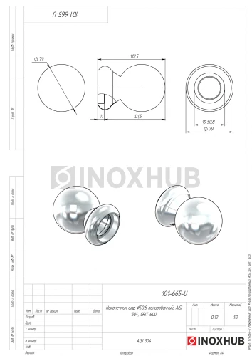 Наконечник шар, Ø50.8, AISI 304, GRIT 600