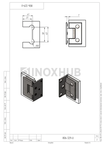 Петля (305 PSS) стена-стекло (c фаской) одностороннее крепление, нерж. сталь полированная