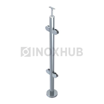 Стойка ограждения в сборе круглая с фланцем, 4 стеклодержателя, Ø38.1×900 мм, AISI 304, GRIT 600