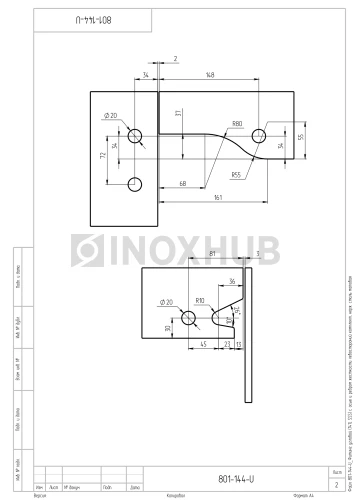Фитинг угловой (141L SSS) с осью и ребром жесткости, левостороний комплект, нерж. сталь матовая
