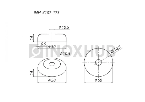 Низ стойки малый декоративный, Ø10.0 мм, AISI 304, GRIT 600 Низ стойки малый декоративный, Ø10.0 мм, AISI 304, GRIT 600