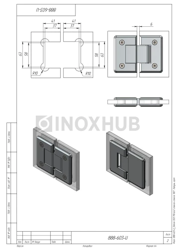 Петля (303 PBrass) стекло-стекло 180° (с фаской), латунь, полированный хром Петля (303 PBrass) стекло-стекло 180° (с фаской), латунь, полированный хром