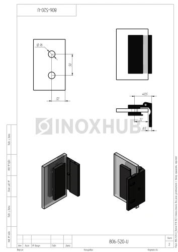Петля (516 BLC) стена-стекло, без реза уплотнителя, с декоративными крышками, Черный мат