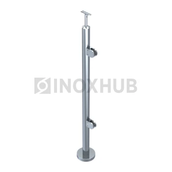 Стойка ограждения в сборе круглая с фланцем, 2 стеклодержателя, Ø38.1×900 мм, AISI 304, GRIT 600