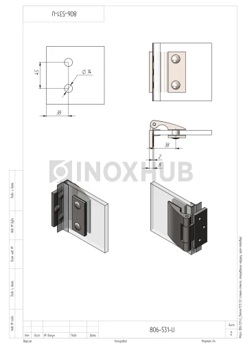 Петля (513 SC) стена-стекло, открывание наружу, матовый хром