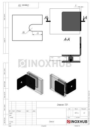 Коннектор L-обр. (732 BLC) стекло-стена, Черный мат