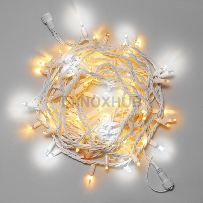 Светодиодная гирлянда INOXHUB Нить 10м  100 LED соединяемая с мерцанием 24В IP65 белый резиновый провод 3.3мм ТЁПЛАЯ БЕЛАЯ