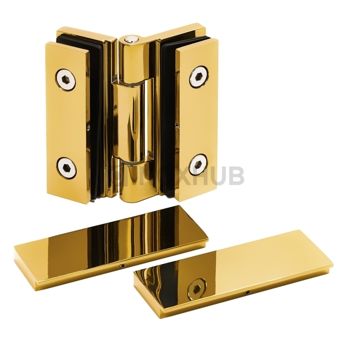Петля (515 Gold) стекло-стекло  без реза уплотнителя с декоративными крышками под Золото