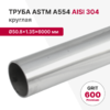 Труба круглая AISI 304, ASTM A554, Ø50.8×1.35×6000 мм, GRIT 600 Premium